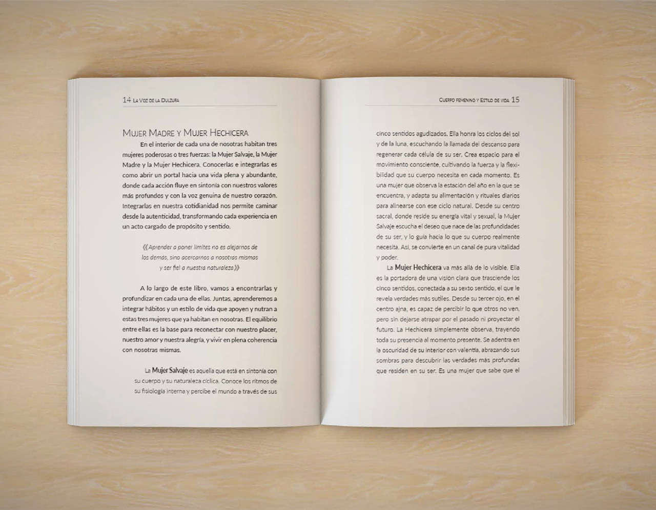 Ejemplo de parte del diseño y maquetación del libro La Voz de la Dulzura